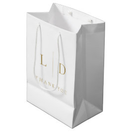 Sacola Para Presentes Média Casamento Elegante Minimalista Monograma Branco e