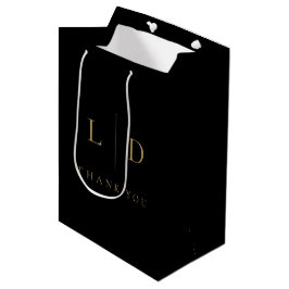 Sacola Para Presentes Média Casamento Elegante Minimalista Monograma Preto e D