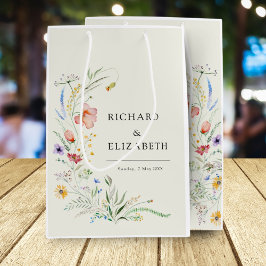 Sacola Para Presentes Média Casamento Elegante Mínimo de Flor Selvagem Moderna
