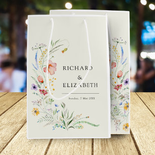 Sacola Para Presentes Média Casamento Elegante Mínimo de Flor Selvagem Moderna