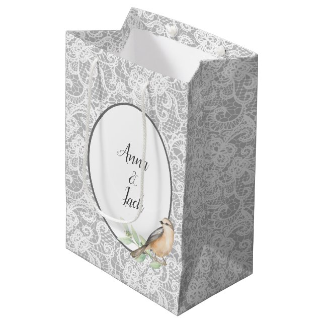 Sacola Para Presentes Média Casamento em Prata (Frente inclinada)