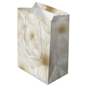 Sacola Para Presentes Média Casamento Floral Abstrato Marfim