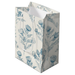 Sacola Para Presentes Média Casamento Floral Branco Azul Bonito