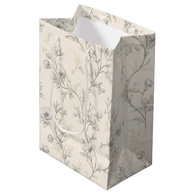 Sacola Para Presentes Média Casamento Floral Chic Creme (Frente inclinada)