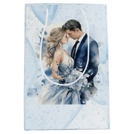 Sacola Para Presentes Média Casamento Floral com Tinta Azul Dusty