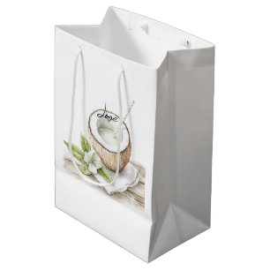 Sacola Para Presentes Média Casamento Floral de Coco Tropical Aloha Beach