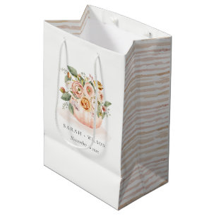Sacola Para Presentes Média Casamento Floral de Pumpkin Branco-Rosa-Rosa-Elega