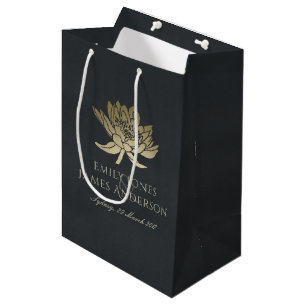 SACOLA PARA PRESENTES MÉDIA CASAMENTO FLORAL DOURADO GLAMOROSO DE LOTUS DO