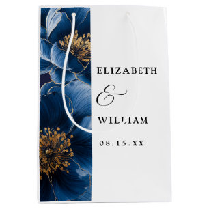 Sacola Para Presentes Média Casamento Floral Moderno Elegante marinho Azul