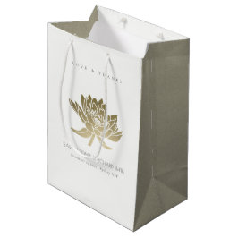 SACOLA PARA PRESENTES MÉDIA CASAMENTO FLORORAL BRANCO DOURADO E PÁLIDO GLAMORO
