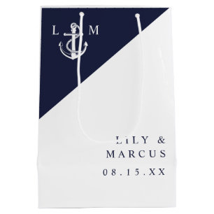 Sacola Para Presentes Média Casamento Minimalista de Mongoram Náutico marinho