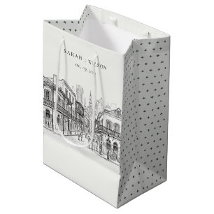 Sacola Para Presentes Média Casamento Minimalista Desenhado à Mão New Orleans 