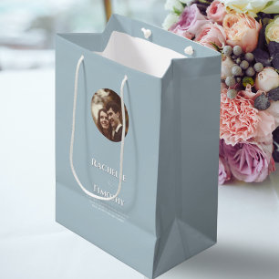 Sacola Para Presentes Média Casamento Personalizado de Fotografias da Cinza Mo