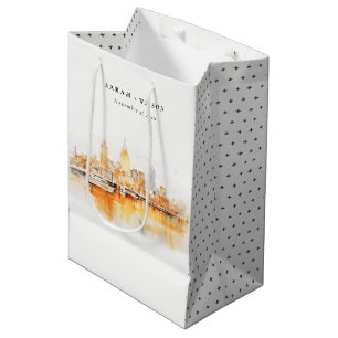 Sacola Para Presentes Média Casamento por Aquarela da Cidade Elegante de Nashv