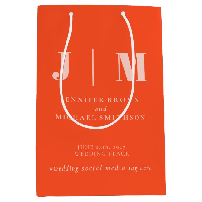 Sacola Para Presentes Média Casamento Presente Simples Rosa Laranja Minimalist (Frente)