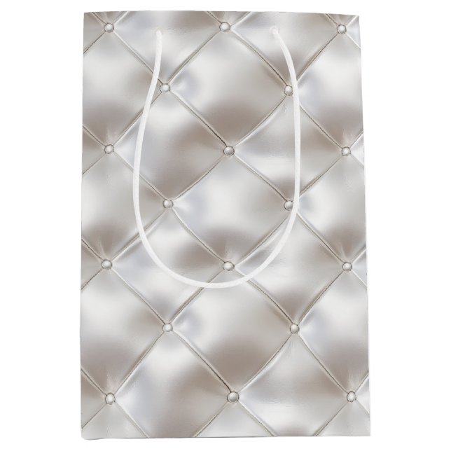 Sacola Para Presentes Média Casamento Romântico de Couro Branco Faux (Frente)