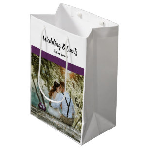 Sacola Para Presentes Média Casamento roxo e branco