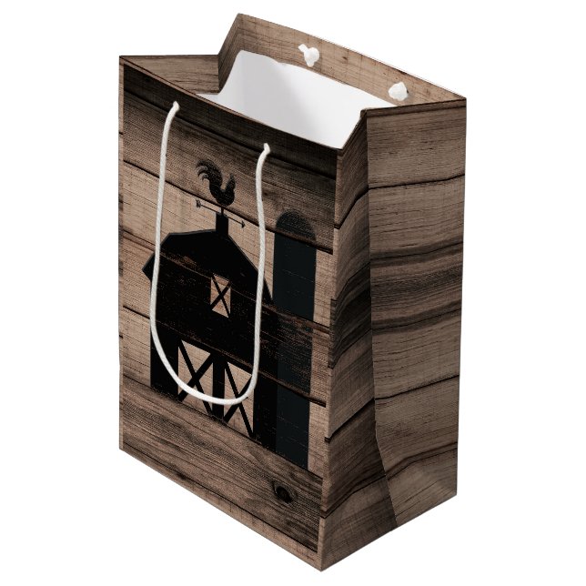 Sacola Para Presentes Média Casamento Rustic Weathered Wood Black Barn Country (Frente inclinada)