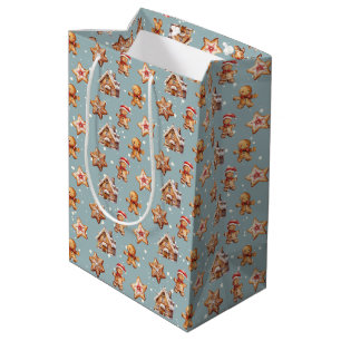Sacola Para Presentes Média Casas e Homens de Pão de Natal