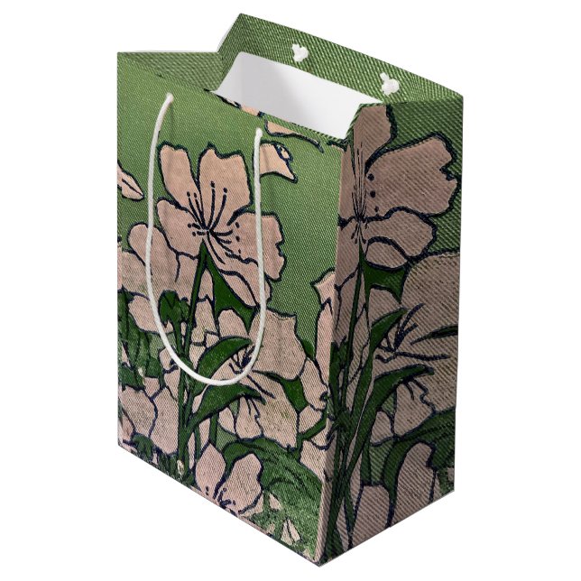 Sacola Para Presentes Média Cascata de Flor Rosa (Verso inclinado)