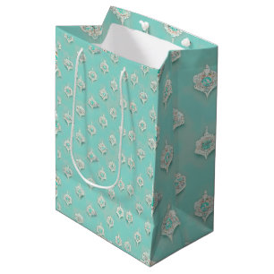 Sacola Para Presentes Média Cascata de Ouros Azuis Elegante