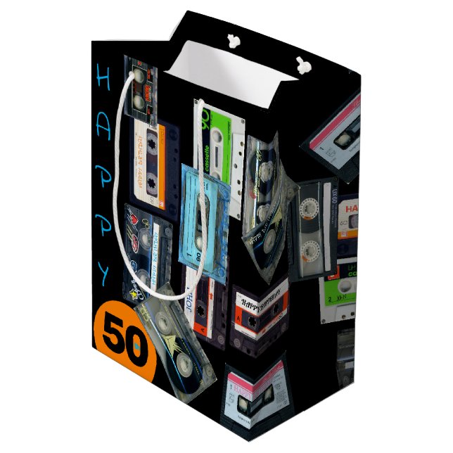 Sacola Para Presentes Média Cassete de cassete de áudio retrô Nome da cassete  (Verso inclinado)