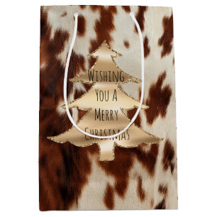 Sacola Para Presentes Média Castanho Cream Western Cowhide Christmas