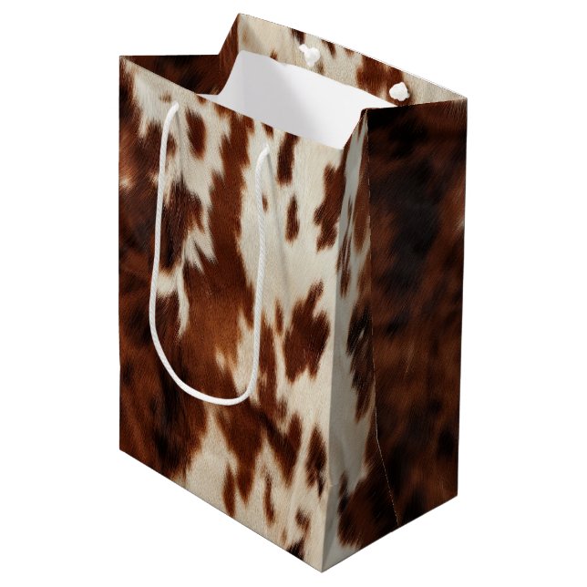 Sacola Para Presentes Média Castanho, Creme, Cowhide Ocidental (Frente inclinada)