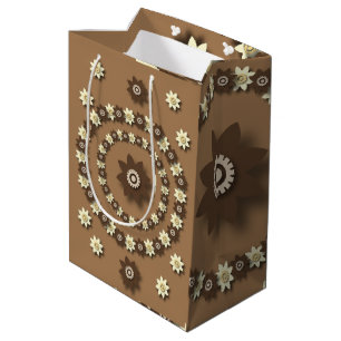 Sacola Para Presentes Média Castanho e Creme Floral