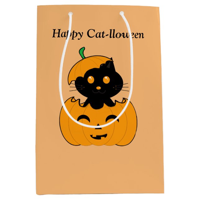 Sacola Para Presentes Média Cat-lloween Bolsa de regalo (Frente)