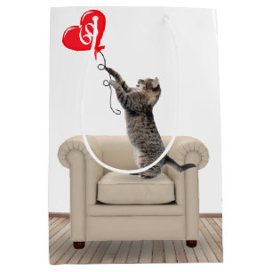 Sacola Para Presentes Média Cat On Cadeira com 60º Balão de Aniversário