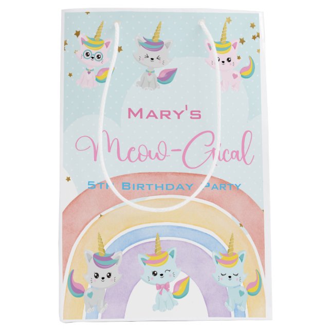 Sacola Para Presentes Média Caticorn Meow-Gical Birthday (Frente)