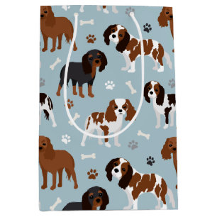 Sacola Para Presentes Média Cavalier King Charles Spaniel Paws e Bones