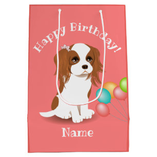 Sacola Para Presentes Média Cavalier King Charles Spaniel Pink Feliz Aniversá