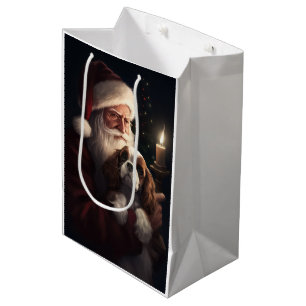 Sacola Para Presentes Média Cavalier King com Papai Noel Natal Festivo