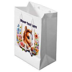 Sacola Para Presentes Média Cavalo bebê bonito personalizável