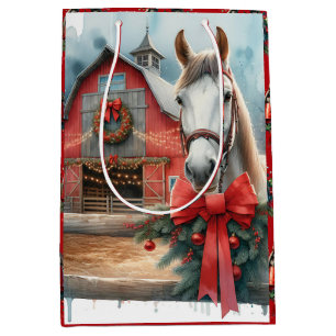 Sacola Para Presentes Média Cavalo Branco Fazenda Festiva Natal Personalizado