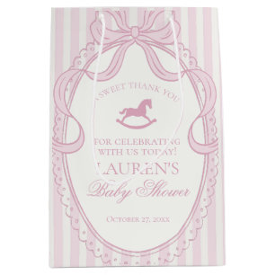 Sacola Para Presentes Média Cavalo de Balanço com Laço Coquette Rosa Favors pa