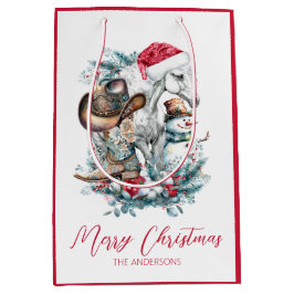 Sacola Para Presentes Média Cavalo de Natal em chapéu de Papai Noel botas de v