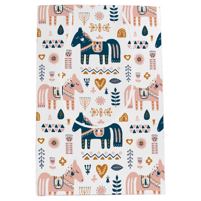 Sacola Para Presentes Média Cavalo Folkart Nórdico (Frente)