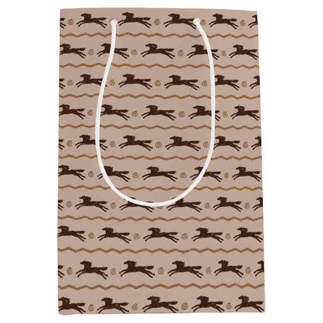 Sacola Para Presentes Média Cavalo Galopante de Pôneo Selvagem em bronzeado pa (Frente)