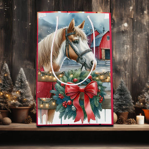 Sacola Para Presentes Média Cavalo no Natal da Fazenda