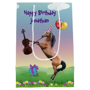 Sacola Para Presentes Média Cavalo Personalizado Jogando Violino Aniversário
