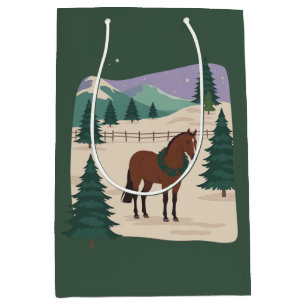 Sacola Para Presentes Média Cavalo Vintage Natal Estilo 90 Retro Árvore de Nat