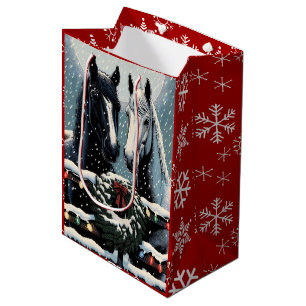 Sacola Para Presentes Média Cavalos Festivos Feliz Natal