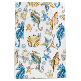 Sacola Para Presentes Média Cavalos-marinhos e Starfish Em Bolhas