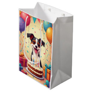 Sacola Para Presentes Média Celebração de Aniversário de Jack Russell Terrier
