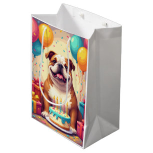 Sacola Para Presentes Média Celebração de Aniversário do Bulldog