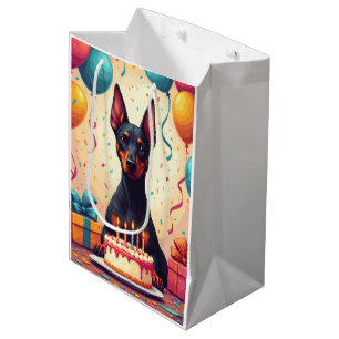 Sacola Para Presentes Média Celebração de Aniversário do Doberman