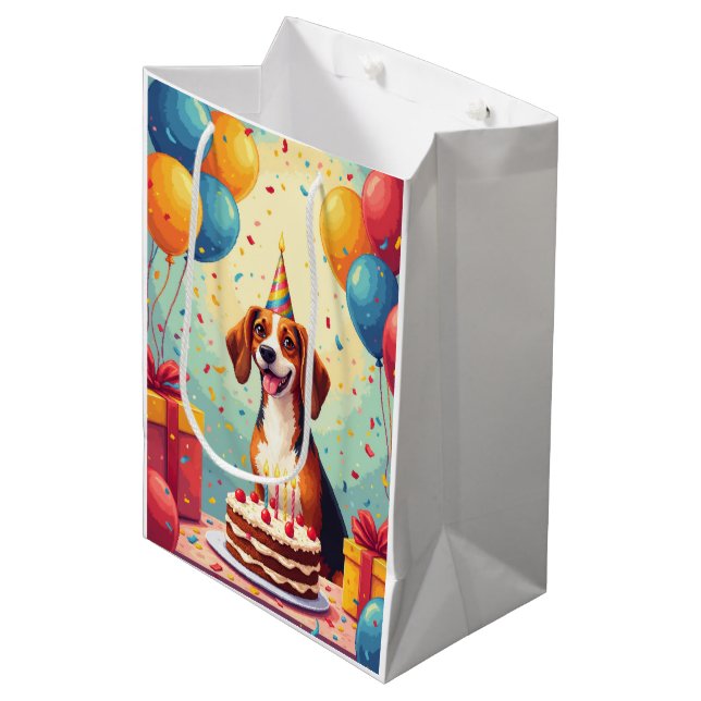Sacola Para Presentes Média Celebração de Aniversário do Foxhound Inglês Ameri (Frente inclinada)
